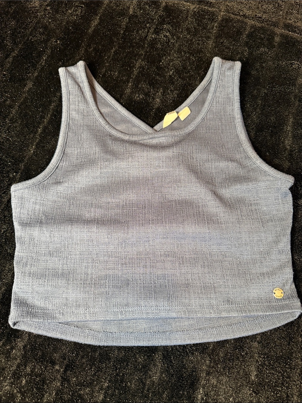 Roxy Good Keepsake Blue Gray Crossover V-Neck Crop Tank Top Large